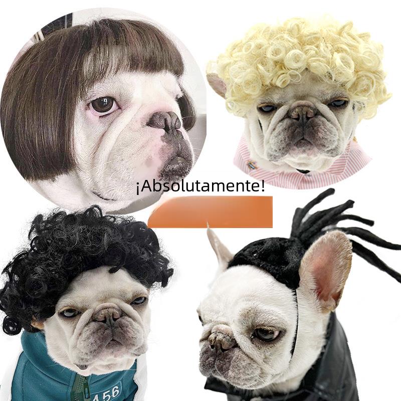 Peruca para animais de estimação, peruca para cães, cabelo encaracolado, cabelo liso, peruca de gato