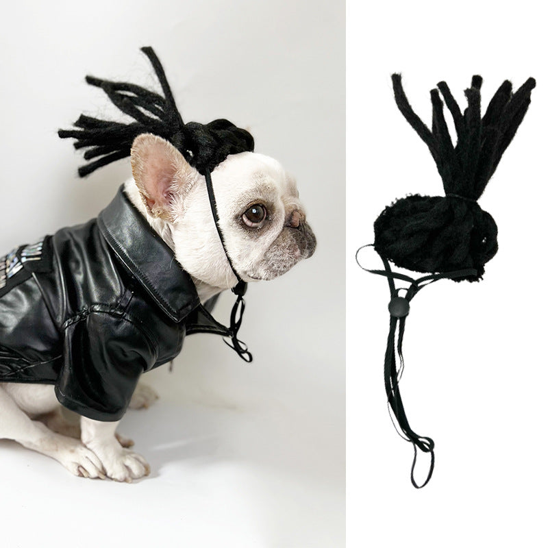 Peruca para animais de estimação, peruca para cães, cabelo encaracolado, cabelo liso, peruca de gato