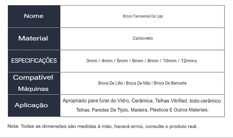 Conjunto de brocas sextavadas cruzadas para concreto, porcelanato, vidro, metal, kit de brocas multifuncionais profissionais, ferramentas, brocas de carboneto